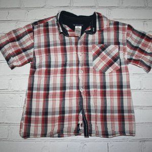 👔 Red & Blue Plaid Button-Down – Boys S (8–10)